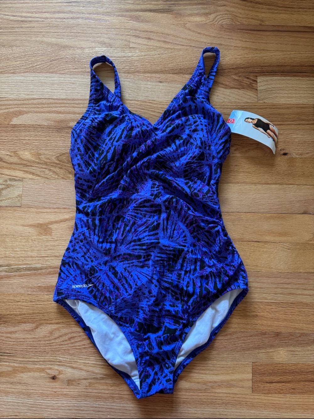 Speedo Women’s Size 10 Blue, Purple, and Black Abstract Print One-Piece Swimsuit